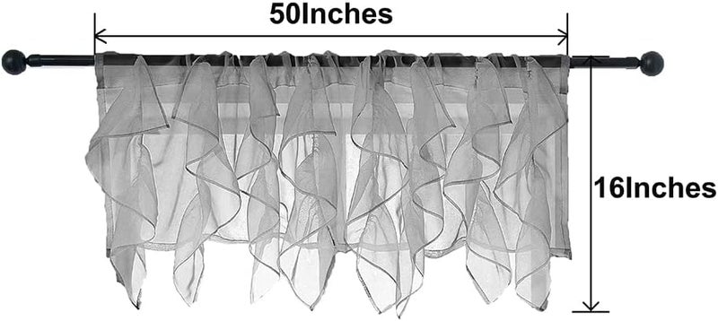 PearAge Ruffled Voile Semi Sheer Curtain Valance, Kitchen Living Room Shabby Chic Ruffle Valance Curtains, Girls Daughters Bedroom Cascade Window Valance Grey 50x16 Inches - Image 5